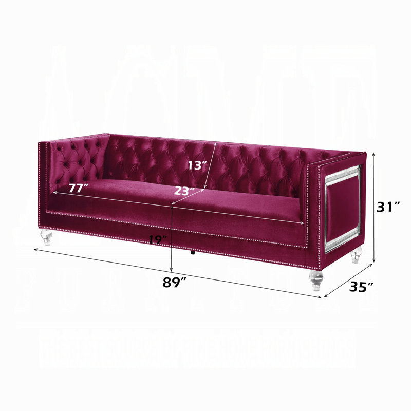 Heibero Glam Sofa With Burgundy Velvet, Tufting & Acrylic Legs