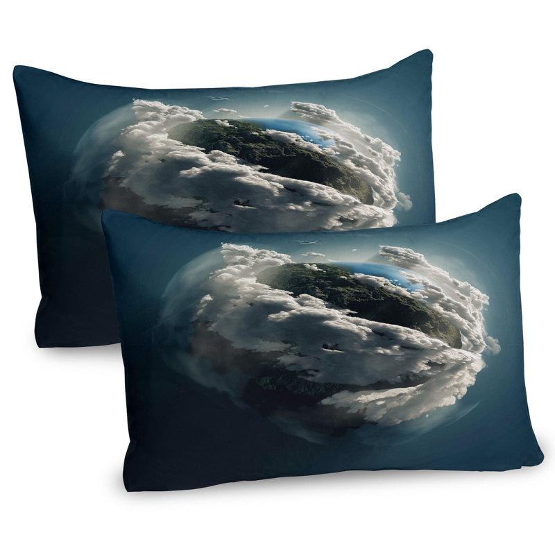 Ambesonne Earth Pillow Sham 2 Pack Planet Majestic Clouds 26"x20" Petrol Blue White, 20"H x 36"W