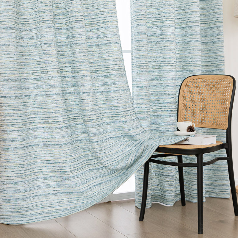 Ombre Gradient Striped Jacquard Light Filtering Curtain Pair, 52" W x 84" L, Turquoise