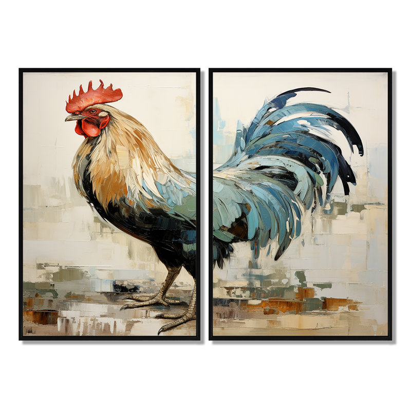 Art mural 2 pièces Rustic Rooster, Black, 36" H x 48" W, Framed Print without Mat