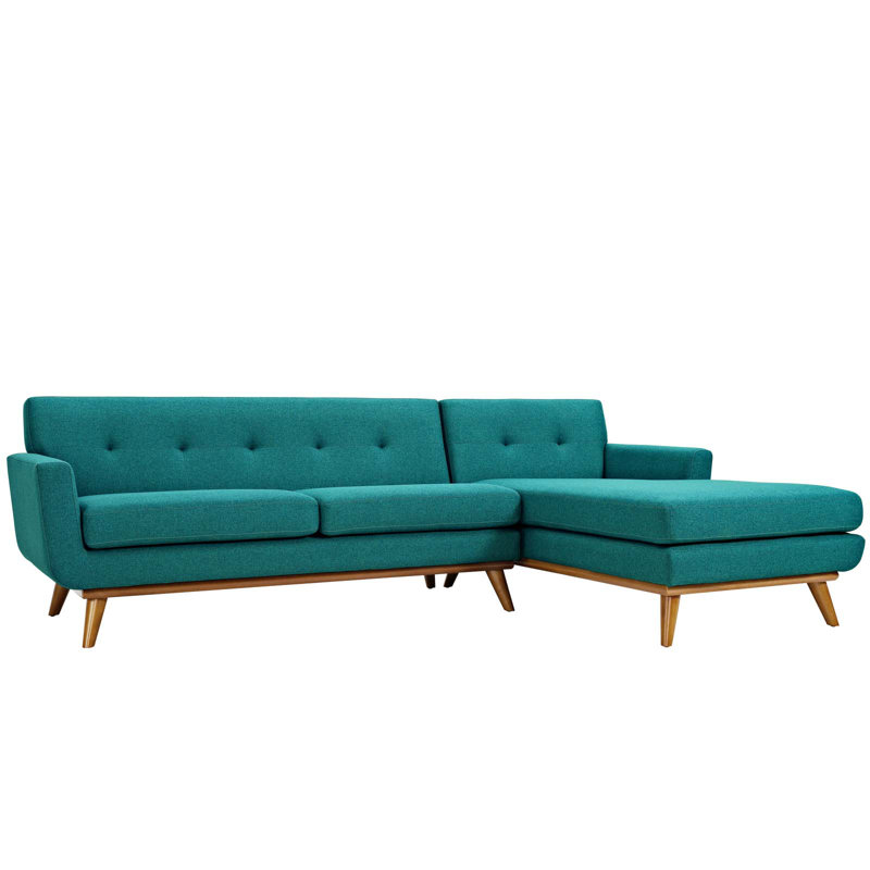 Engage Mid Century Modern Tufted Sectional, Expectation Gray Polyester Blend, Left Hand Facing