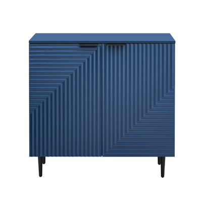 2 armoires modernes pour meuble télé - bleu marine, étagères réglables, porte géométrique chic de 2 côtés contemporains et fonctionnels avec tablettes