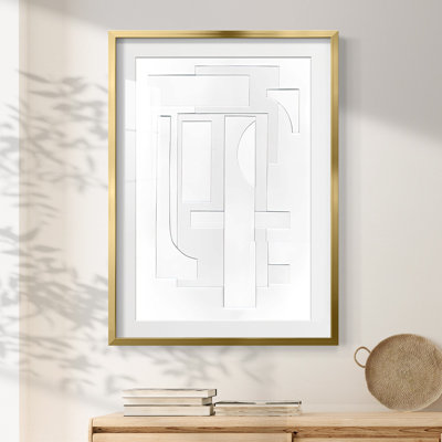 White Geometric I -Framed Print