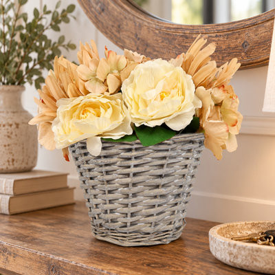Handwoven Wicker Basket with 3-Piece Faux Floral Arrangement