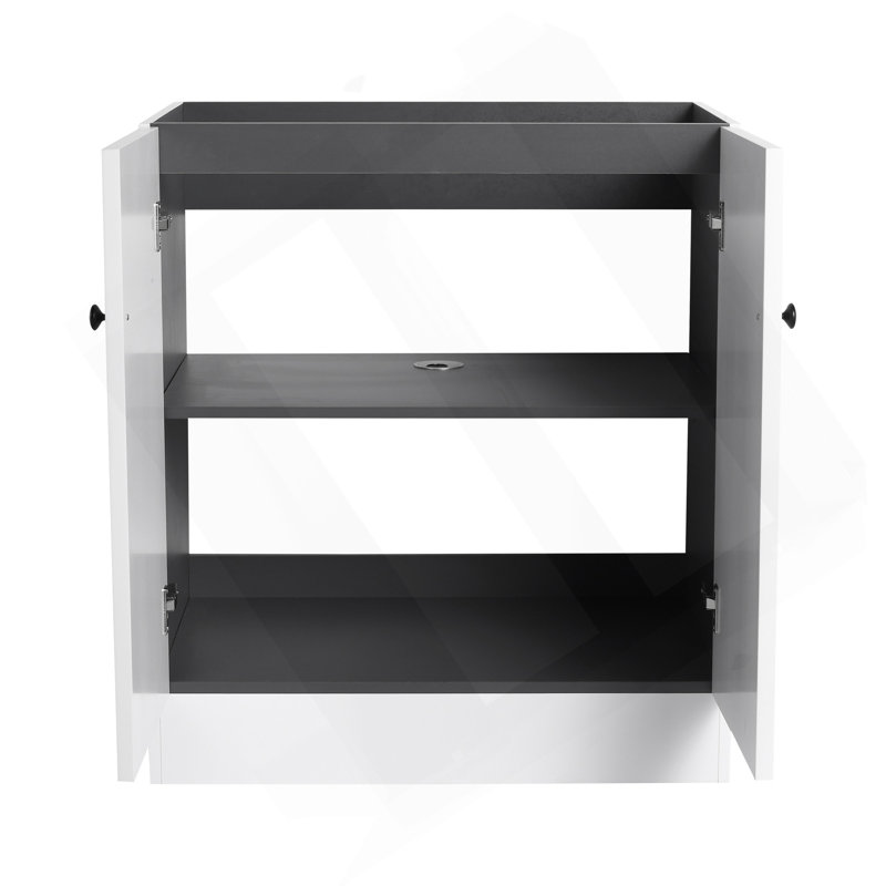 Meuble-lavabo autoportant 30 po et 2 portes d'armoire à fermeture en douceur (emballage KD) - sans le lavabo, Noir, Blanc