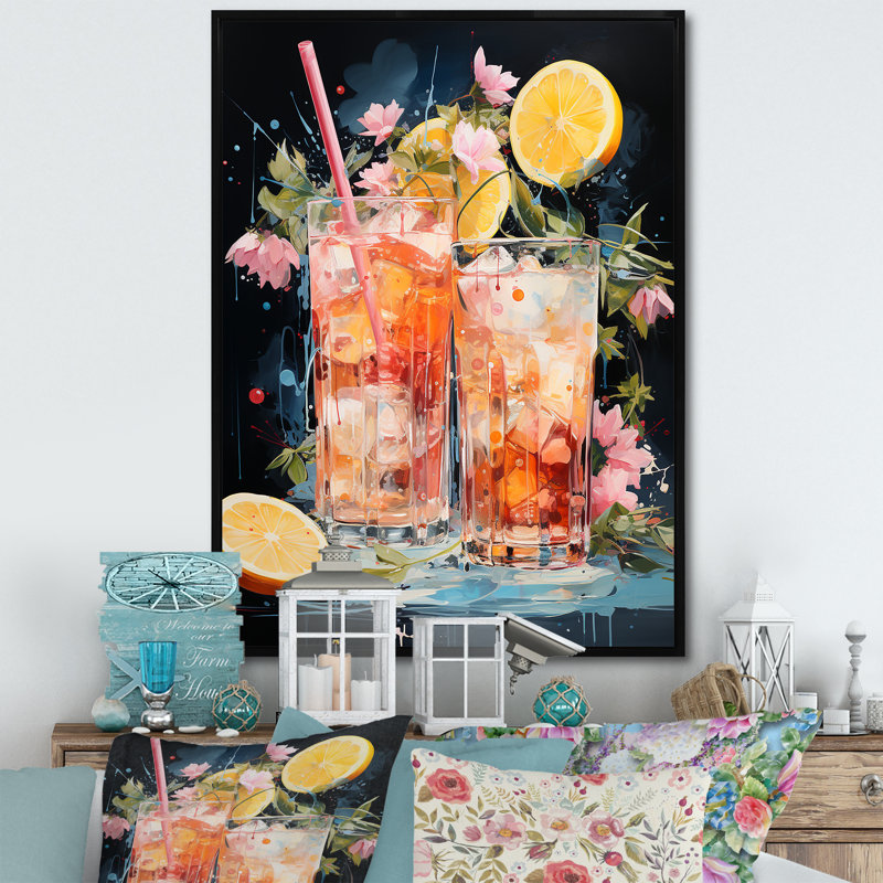 «Lanard Tropical Soda Cocktail IV», reproduction sur toile, H 44 po x l 34 po x P 1,5 po, Cadre flottant noir