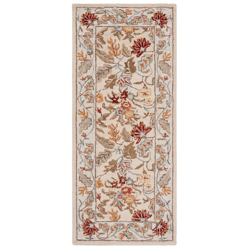 Tapis ivoire en laine crocheté à la main Hollander Missy, Tapis de couloir 2 pi 6 po x 6 pi