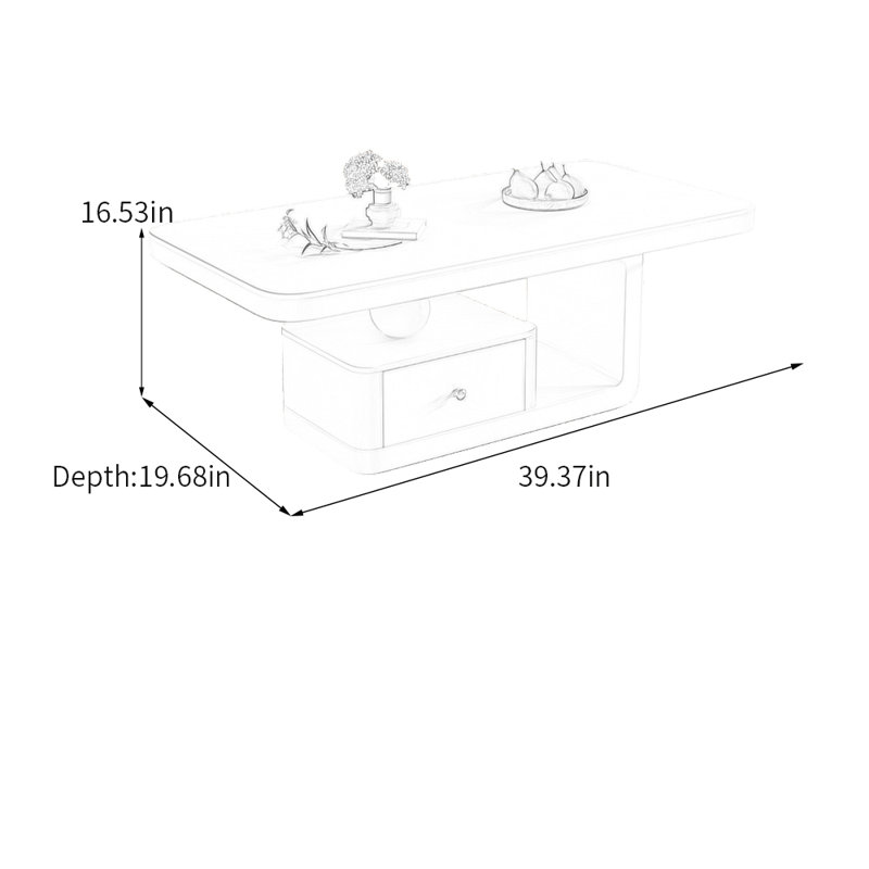Table basse Luxury Rock Slab, Noir, Noir, H 16,53 po x L 39,37 po x l 19,68 po