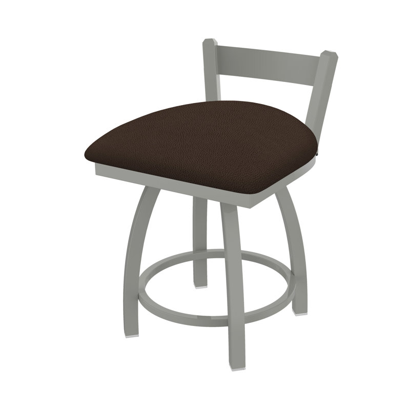 Tabouret de coiffeuse à dossier bas 18 po Catalina, Nickel anodisé, Vinyle et café