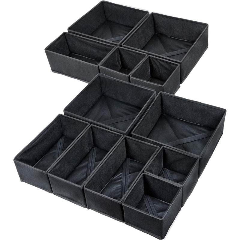 12-pack Foldable Drawer Organizers Black