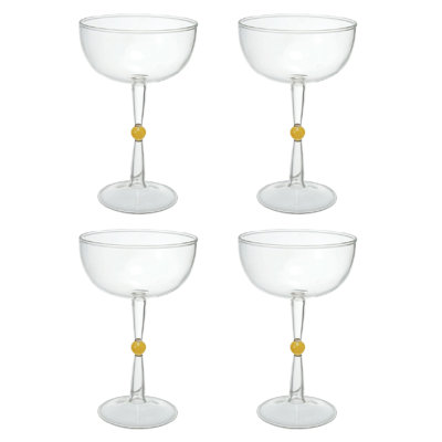 Clear Coupe Glasses With Amber Accent Stem