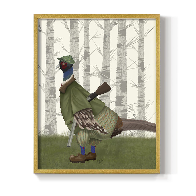 Faisan de tir 1, reproduction encadrée - bois massif, Cadre doré simple, H 20 po x l 16 po