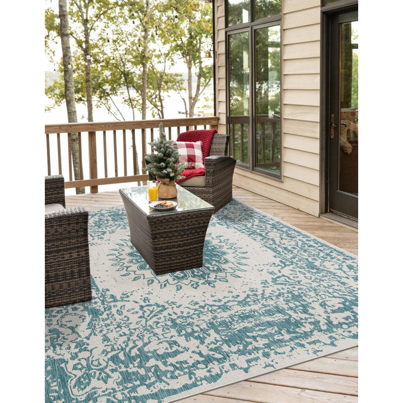 Contemporary Hintz Area Rug Aqua Color, Square 7'10"