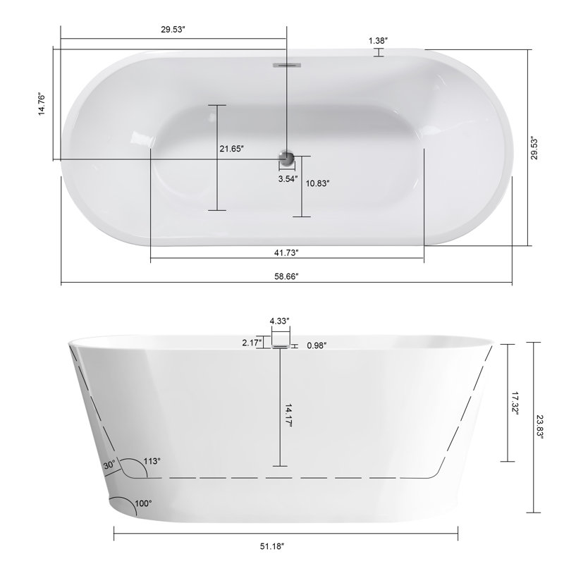 59" Acrylic Freestanding Bathtub, Stand Alone Soaking Tub, Glossy White Acrylic, Toe-tap Chrome Drain, cUPC Certified