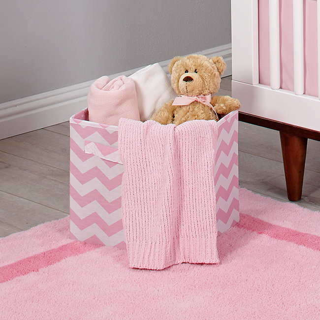 Cube ou bac en tissu Sanya, Rose / blanc