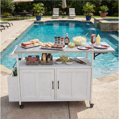 Îlot de cuisine pliable pour l'extérieur avec chariot verrouillable, armoire de rangement et porte-serviettes pour patio et extérieur