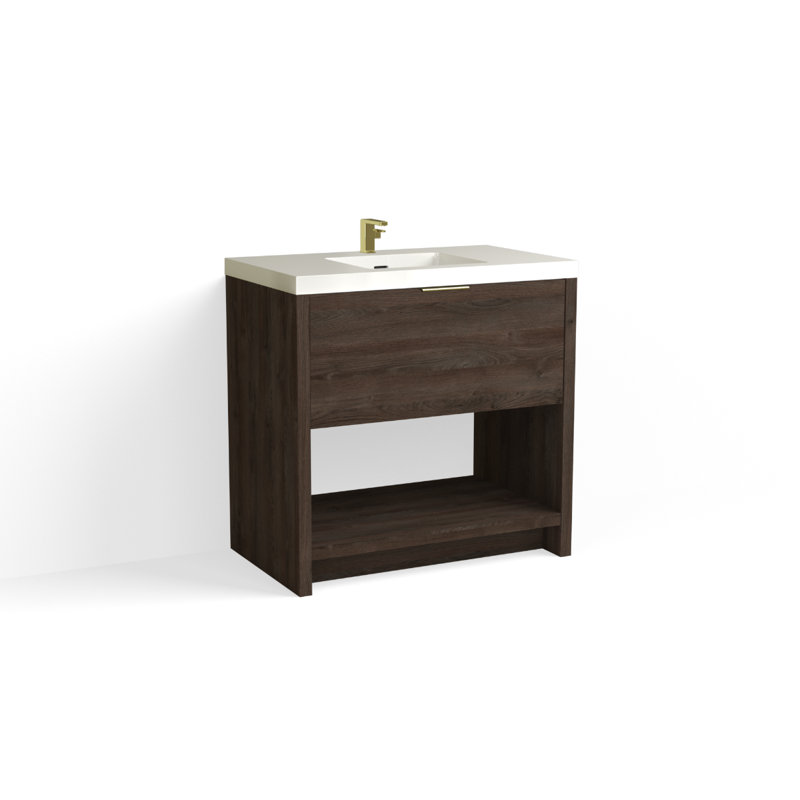 Vista 36" W Freestanding Single Bathroom Vanity, Single-Hole, White Gloss, White Nanomatte/Matte Black