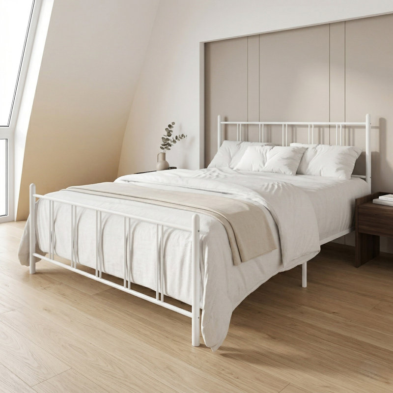 Grand lit plateforme en métal Decatur, Grand lit, Blanc