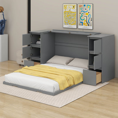  Lit escamotable avec tiroirs, armoires et ports USB Fontfroide