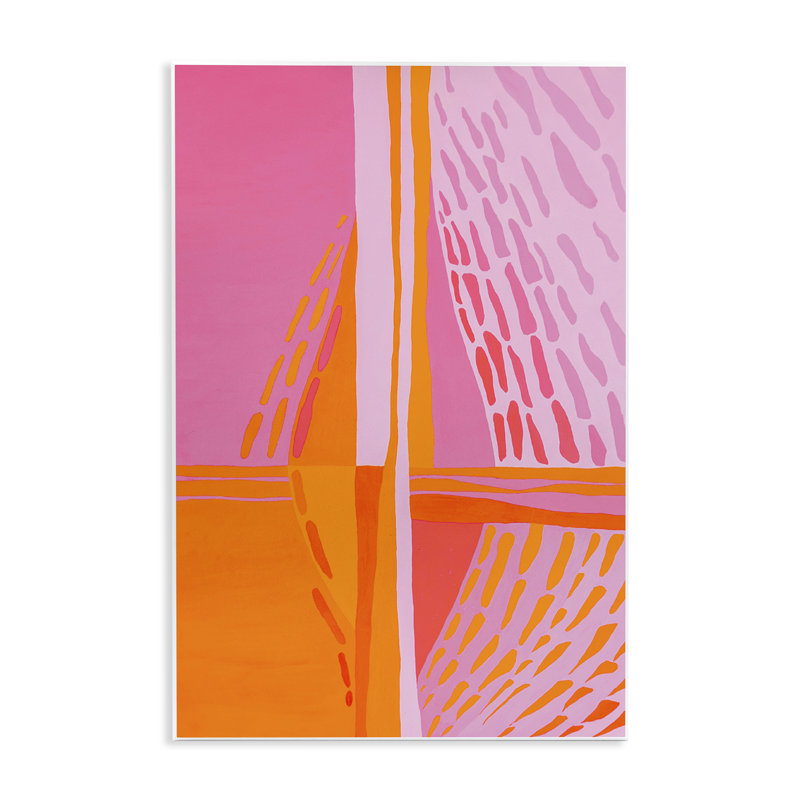  Art mural centrique orange et rose par Incado, H 15 po x l 10 po