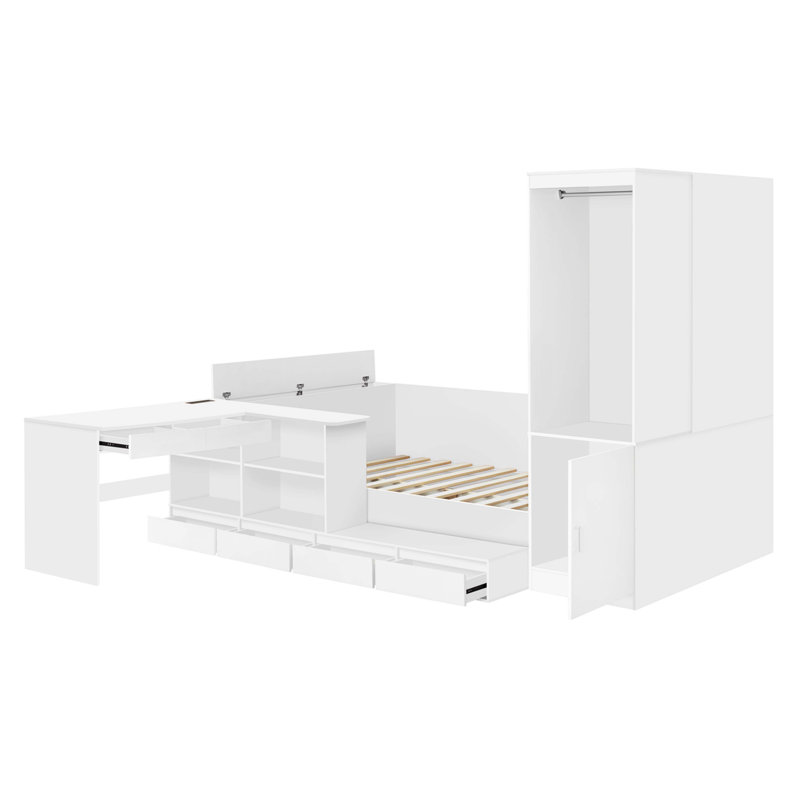 Lit plateforme double en bois, Blanc