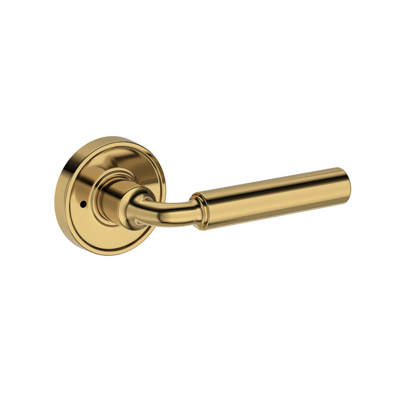 La Conner Privacy Lever with Recessed Round Rose in Unlacquered Brass, Polished Brass