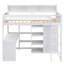 Lit mezzanine en bois avec plusieurs tablettes de rangement et garde-robe-319379484