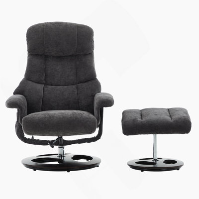 Recliner Chair with Ottoman, Modern 360° Swivel Lounge Chair with Footstool, Chenille Fabric, 5 Point Vibration Massage, Seat Heating & 140° Adjustabl