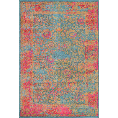 Tapis de style oriental bleu / rouge / jaune Alfreda