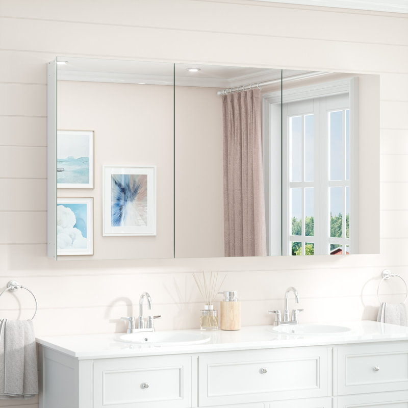 Husai Recessed or Surface Mount Aluminum Frameless Medicine Cabinet With Mirrored Door and Adjustable Shelves, White