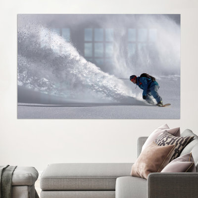 Snowboard Glass Wall Art Featuring Winter Landscape Ideal For Cool Downhill Art Decor Enthusiasts