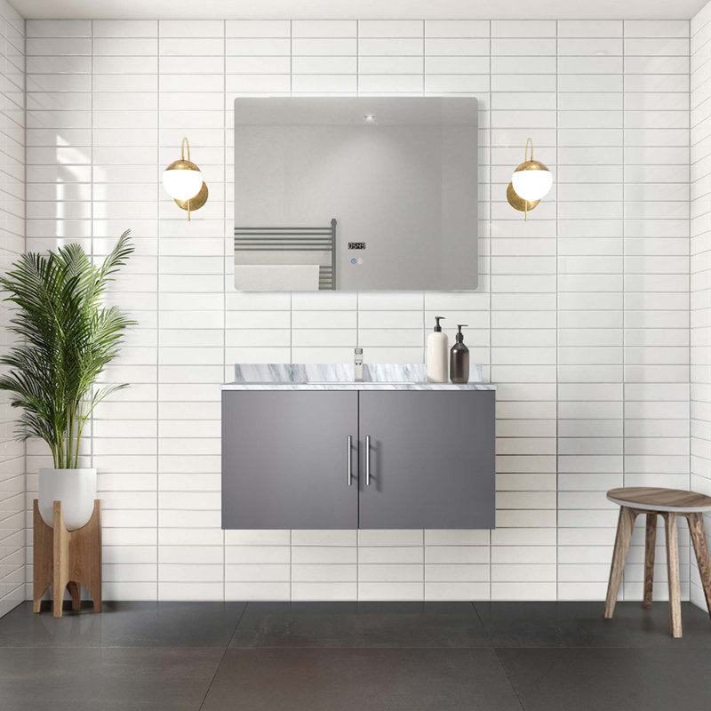 Ensemble de meuble-lavabo avec robinet et miroir DEL, Gris foncé, Marbre de Carrare blanc