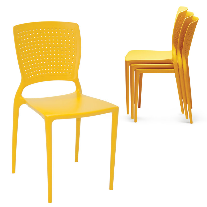 Tramontina Safira Stackable Dining Chairs - Easy Storage Seating for Indoor or Outdoor Use, Yellow