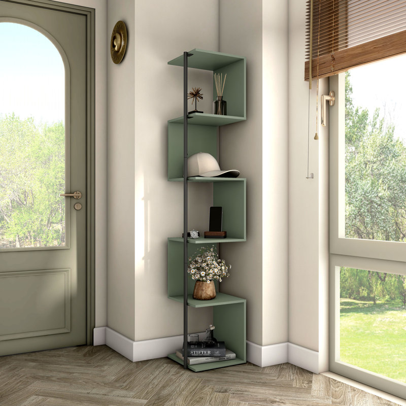 Seldovia 61.5"H Corner Bookcase, Sage Green
