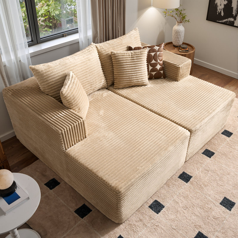 Canapé-lit rembourré avec oreiller de 74,56 po Nathasa Boneless, Fausse fourrure beige