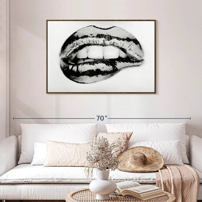 Lèvre mordante monochrome, Cadre flottant noyer, 43 po x 29 po