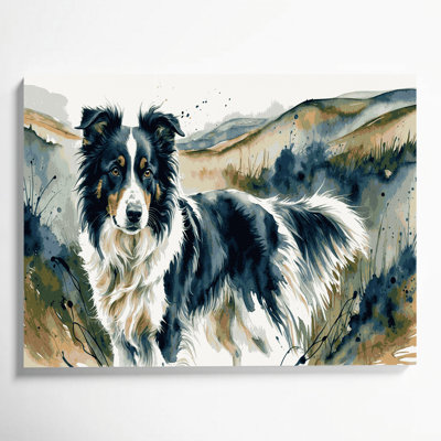 «Dogs Border Collie», art mural sur toile beige