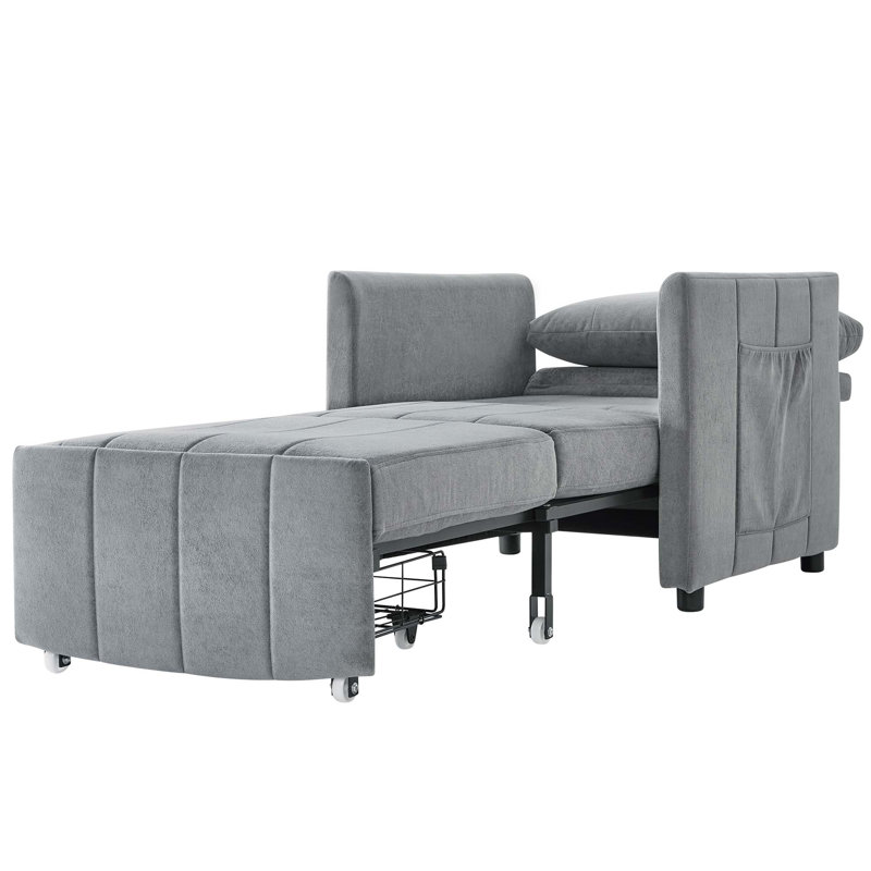 Jad Convertible Chenille Sleeper Sofa with Adjustable Backrest & Storage, Gray