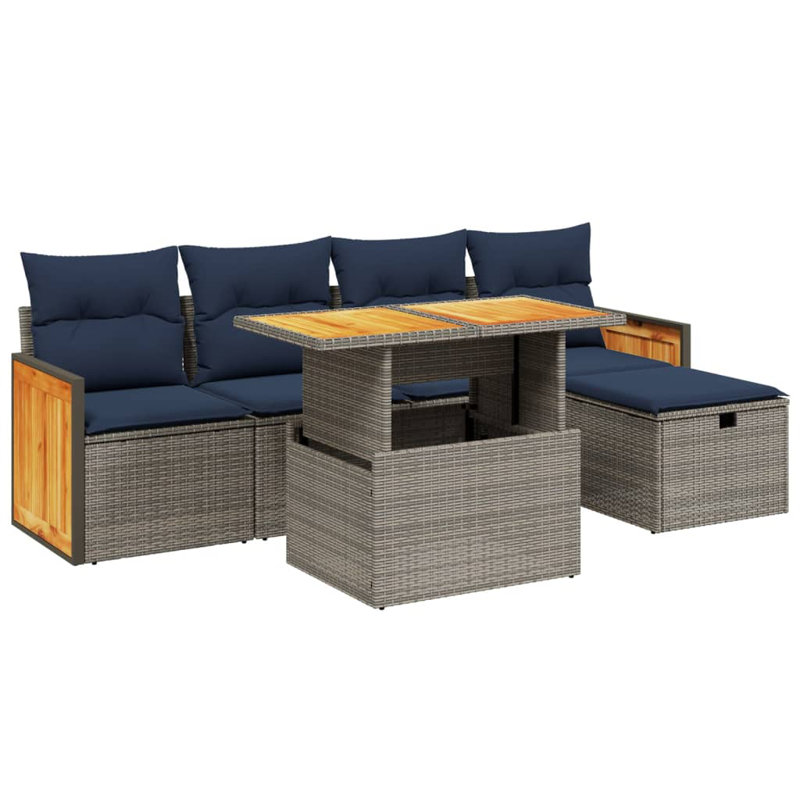  Ensemble de canapé de patio 6 pièces avec coussins en rotin de polyester