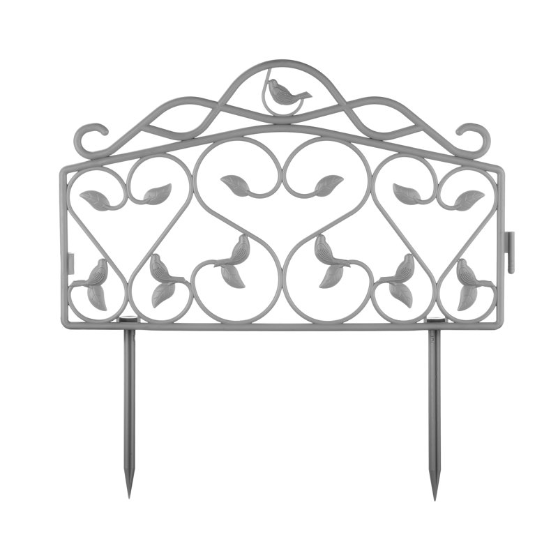 Bordure de jardin Evelyne: motif de feuilles et d'oiseaux, Gris, 16