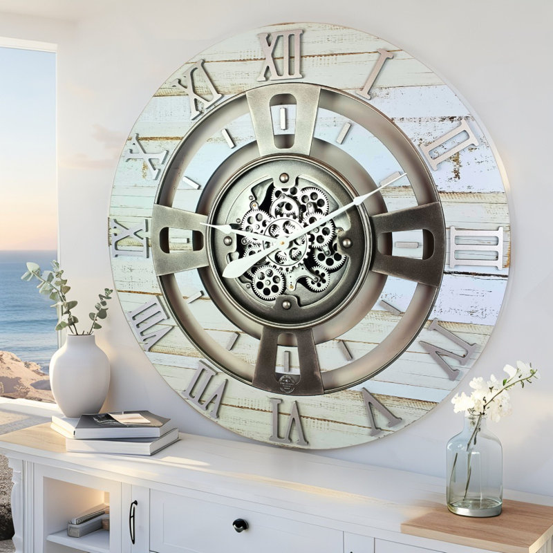 Solid Wood Wall Clock, Desert Beige, Oversize 91.4cm