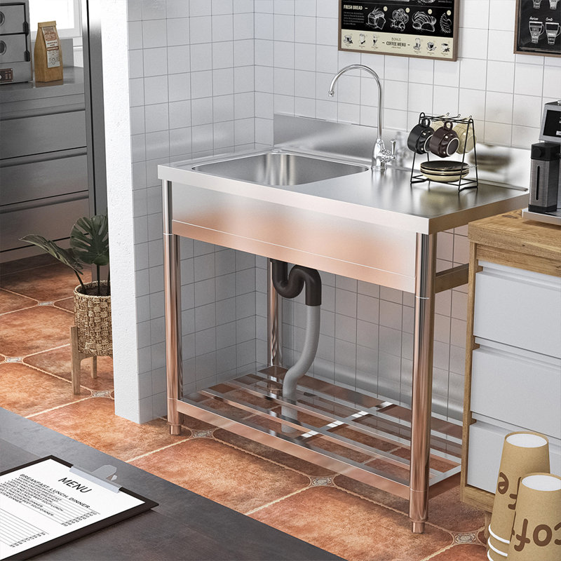 Belfry Kitchen Heideman 500mm W Single Bowl Stainless Steel Freestanding Kitchen Sink with 1 Faucet Hole
