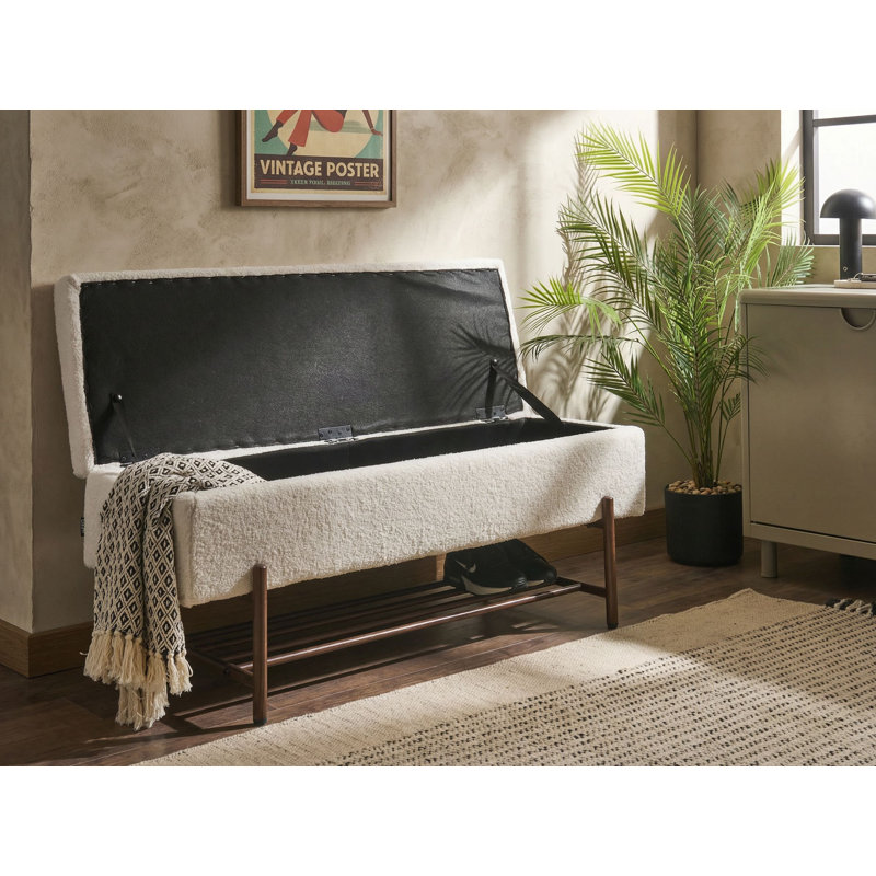 Upholstered Storage Bench, White