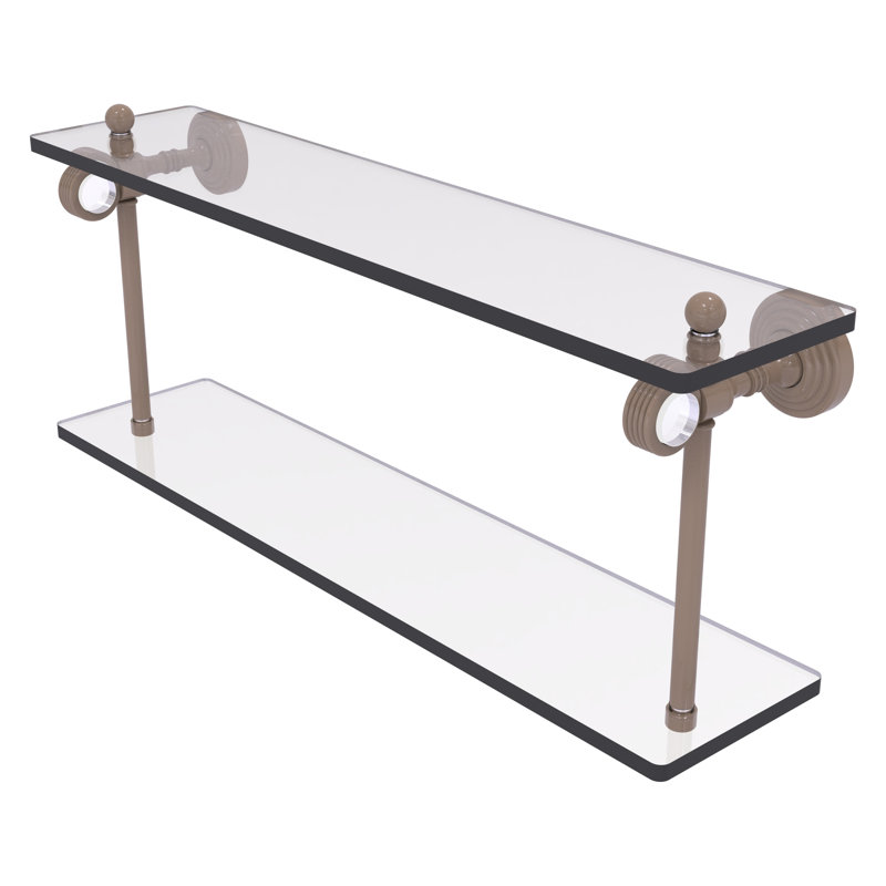 Tablette en verre à deux niveaux de la collection Pacific Grove, H 9,3 po x l 22 po x P 5,125 po, Beige ombré