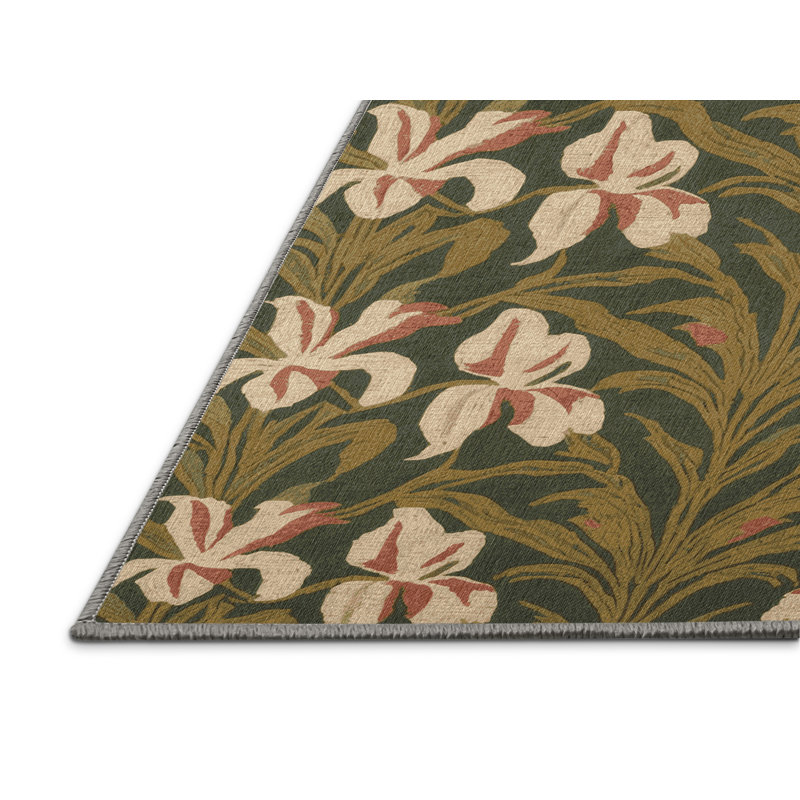 Tapis botanique brun lavable à la machine, Carré 3 pi