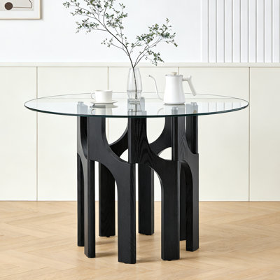 Glass Dining Table, Mid-century Modern Style Mdf Sculpture Base, Compact 2-4 Person Kitchen Table For Small Apartments, Suitable For Home/apartment Dining Furniture.
