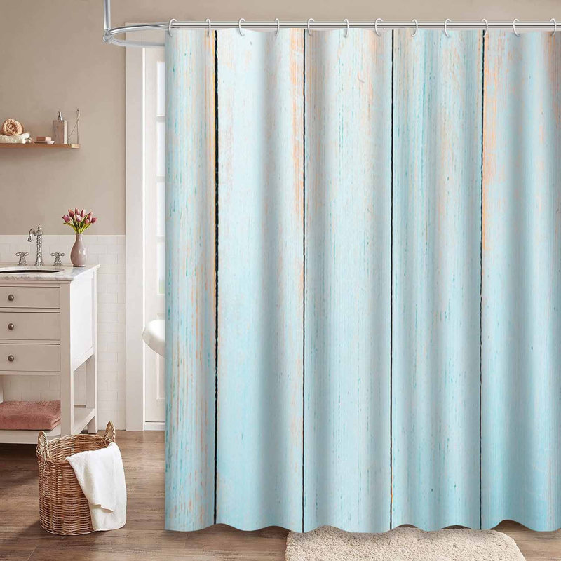 Rideau de douche rétro en bois avec 12 crochets, L 72 po x l 72 po