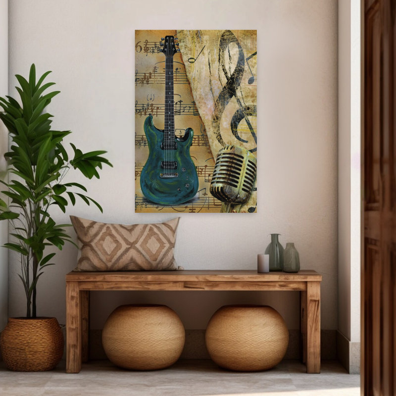 Guitare II, art contemporain abstrait, H 48 po x l 32 po