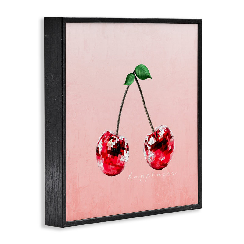 «Happiness Disco Cherries», estampe numérique, conception de Kim Allen, H 17 po x l 17 po, Giclée encadrée noir minuit