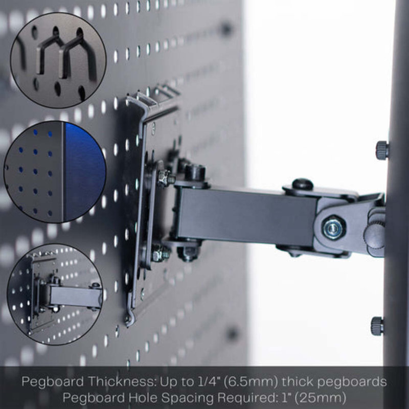 Vivo Single Computer Monitor Pegboard Mount With Arm